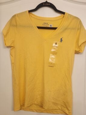 Ralph Lauren Yellow V-Neck Tee with Polo Logo Tag